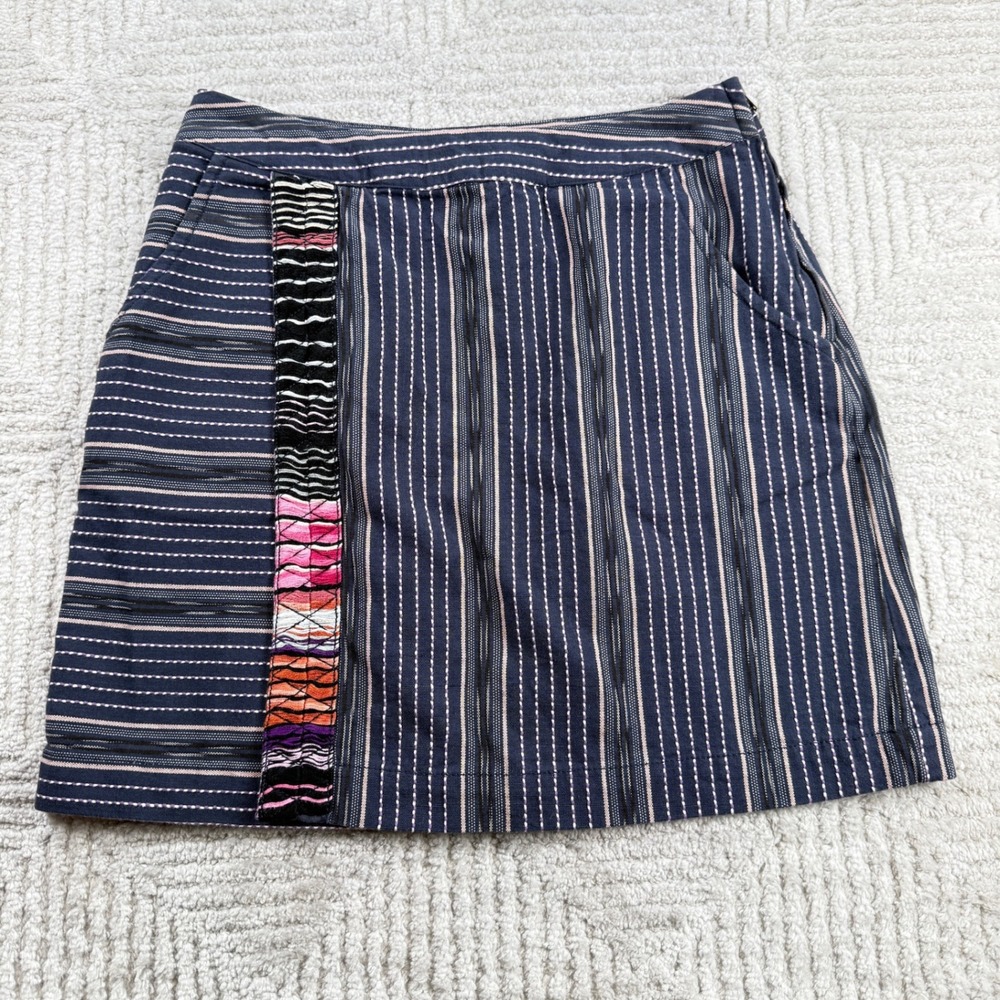 Free People Embroidered Mini Skirt Womens 6 Navy Boho Artisan Festival Hippie